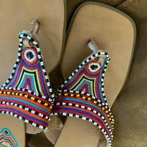 CHICO'S BEADED SANDALS 2" IN HEELS SZ 8M